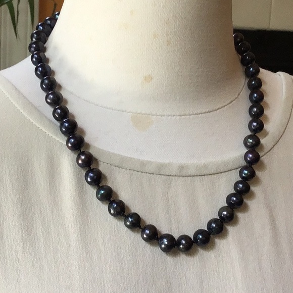 Sterling Silver Black iridescence Pearl Necklace 925 - Picture 7 of 12